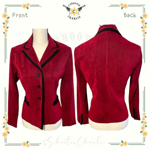 Vintage Perceptions Petite Women's Blazer Button Front Size 10P Red Textured - Picture 1 of 5